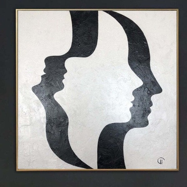 Schwarz Weiss Abstrakt Illusion Gesichtsmalerei Auf Leinwand Einzigartige Wand Kunst Kreative Malerei Mode Kunst | OPTISCHE ILLUSION 70 x 70 cm