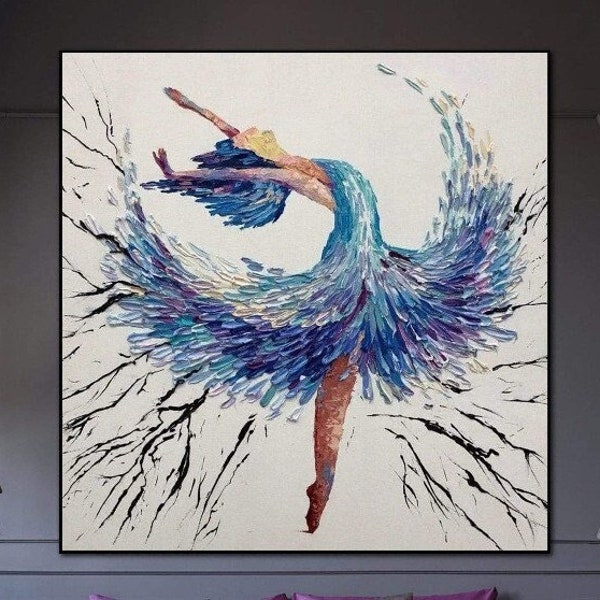 Balerine dansante Peinture à l'huile Corful Art Style empâtement Art de ballet sur toile Peinture moderne Peinture acrylique sur cadre BALLERINE AIDANA 32 x 32 pouces