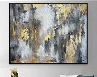 Oil Painting Abstract Modern Canvas Golden Leaf Custom Painting Modern Art Painting Painting Texture Art Acrylic | ENERGY FLOWS 46"x60"