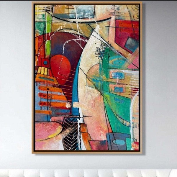 Colorful Abstracr City Painting On Canvas Cityscape Hand Painted Art Unique Painting Contemporary Art | ABSTRACT DIMENSION 60"x46"