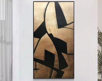 Abstrakte Gold- und Schwarz-Acryl-Wandkunst, Gemälde, Heimdekoration, minimalistische Kunst, moderne Kunst, Leinwand, kreative Malerei | LUXUSFORMEN 72"x42"