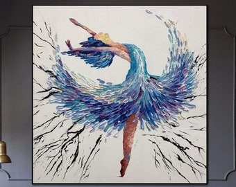 Dansende Balerina olieverfschilderij Corful Art Impasto stijl ballet kunst op canvas moderne schilderkunst acryl frame schilderij BALLERINA AIDANA 32 "x 32"