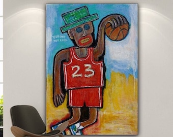 Basketballspieler mit Ball, abstrakte bunte Acrylgemälde auf Leinwand, moderne Wandkunst, gerahmt, Kunstgemälde, BASKETEER, 152,4 x 101,6 cm