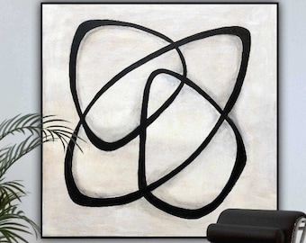 Große Abstrakte Schwarzweiße Formen Gemälde Moderne Gemälde Auf Leinwand Zeitgenössische Kunst Wohnzimmer Kunst | ABWARMUNG 116x46