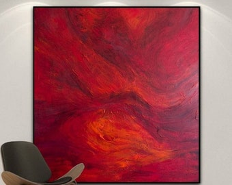 Red Original Acrylic Painting Modern Art Painting Creative Painting Unique Wall Art Minimalist Abstract Painting Home Art RED ABYSS 50"x50"