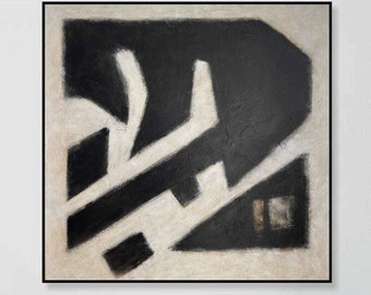 Abstracte zwart-witte schilderijen op canvas moderne getextureerde geometrische kunst Monocrome minimalistische kunst handgeschilderde kunstwerken WILD DREAMS 32 "x 32"