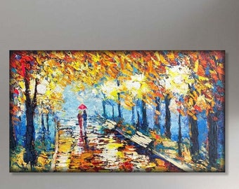 Colorful Autumn Forest Abstract Trees Paintings On Canvas Original Modern Frame Artwork Texture Painting for Home CITY PARK 24"x36"