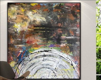 Abstraktes Modernes Kunstwerk Original Bunte Ölbilder Rahmen Gemälde Acrylbild Feine Kunst Zeitgenössische Kunst | OFFENBARUNG 50"x50"