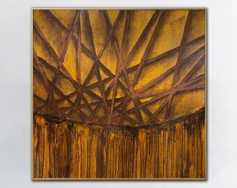 Abstract Gold Painting Original Textured Art On Canvas Modern Expressionist Painting Hand Painted Contemporary Art GOLDEN COBWEB 305.8x35.8"