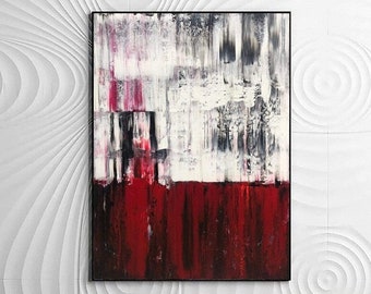 Abstrakte Rot-Weiß-Bilder Auf Leinwand Vertikale Komposition Moderne Bold Kontrast-Kunst Intensives Farbfeld Wand-Kunst FARBKANTE 138x90 cm