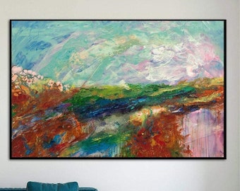 Vivid Impressionist Landscape in Dynamic Textures Emotional Brushwork Nature-Inspired Atmospheric Scenery Vivid Color BIRD-EYE VIEW 34"x46"
