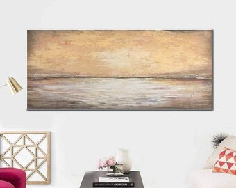 Large Abstract Landscape Painting in Beige Colors Original Tranquil Artwork Textured Handmade Painting Neutral Art for Home or Office Decor