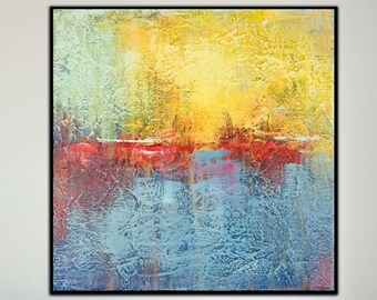 Abstract Colorful Paintings On Canvas Original Art In Blue, Yellow and Red Colors Expressionist Art Handmade Oil Painting Textured Wall Art