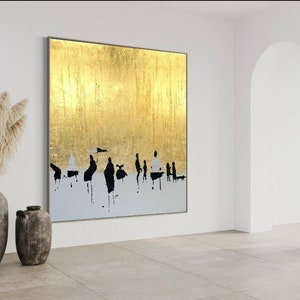 Abstract Figurative Gold And White Painting Frame Painting Modern Painting Original Golden Horizon Creative Painting SKY OF GOLD 40x40 image 3