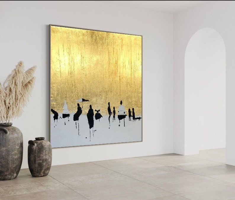 Abstract Figurative Gold And White Painting Frame Painting Modern Painting Original Golden Horizon Creative Painting SKY OF GOLD 40x40 image 3