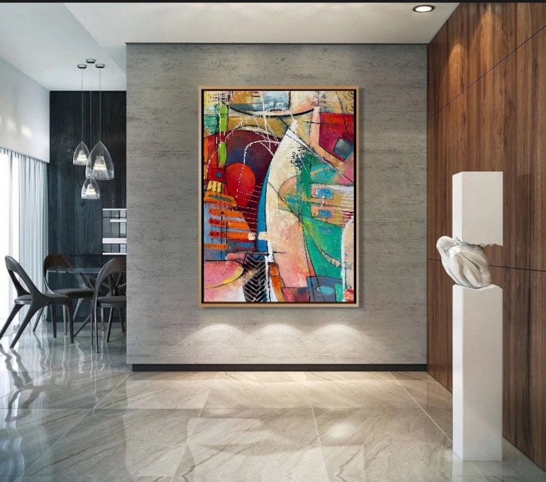 Colorful Abstracr City Painting On Canvas Cityscape Hand Painted Art Unique Painting Contemporary Art ABSTRACT DIMENSION 60x46 image 3