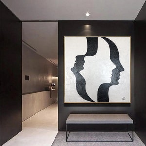 Visage illusion abstrait noir et blanc sur toile Art mural unique Peinture créative Art de la mode ILLUSION D'OPTIQUE 27,5 x 27,5 pouces image 3
