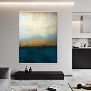 Abstract Blue And Grey Seascape Oil Art On Canvas Sunset Art Handmade Painting Home Decor Contemporary Art WATERSCAPE 40x30 image 3