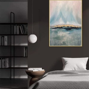 Abstract Light Blue And Grey Landscape Oil Painting On Canvas Minimalist Art Original Textured Wall DecorModern Art BOUNDLESS 44.8x30 image 3