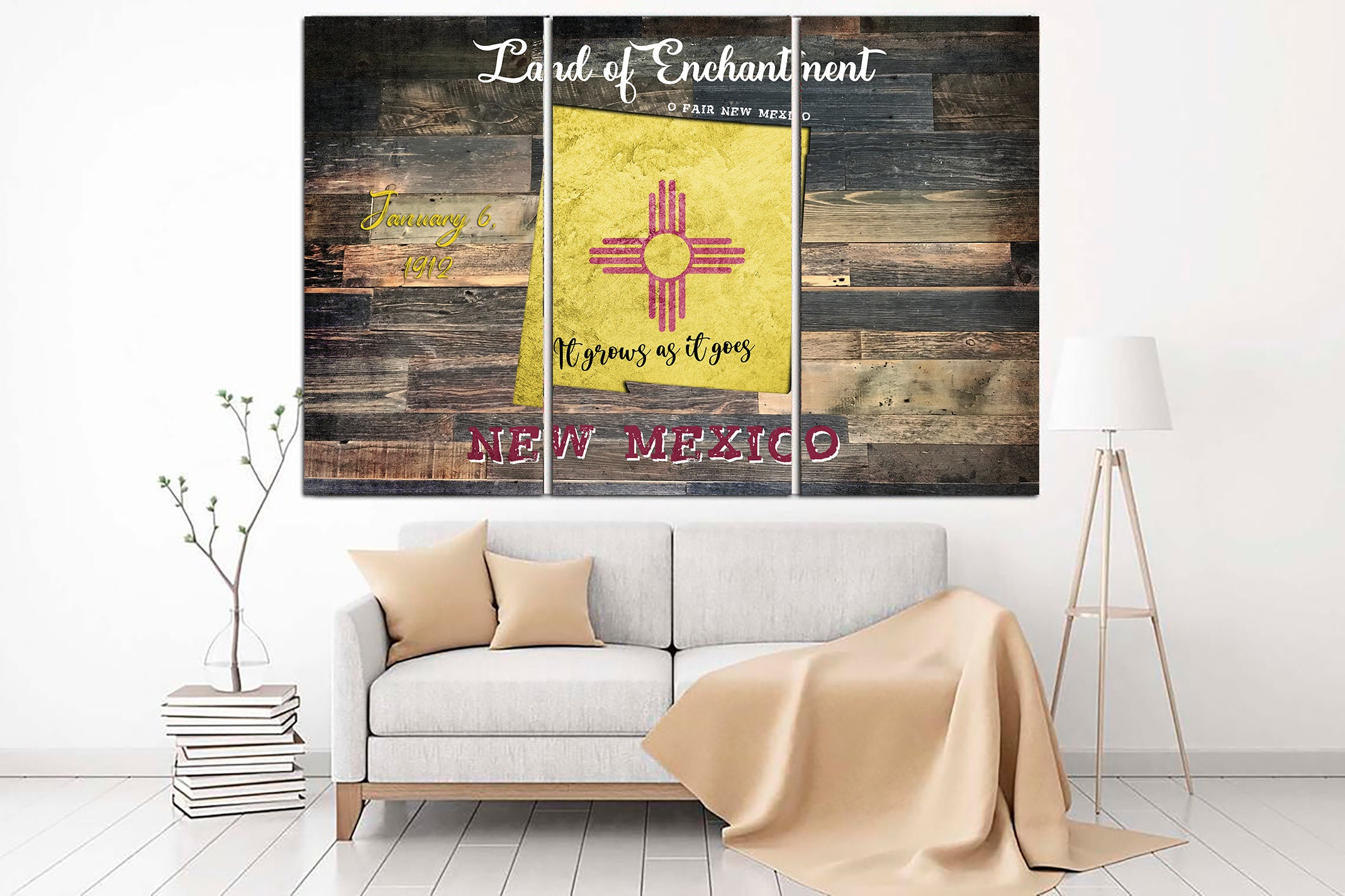 New Mexico State Map Wall Art New Mexico State Flag Canvas Art Etsy