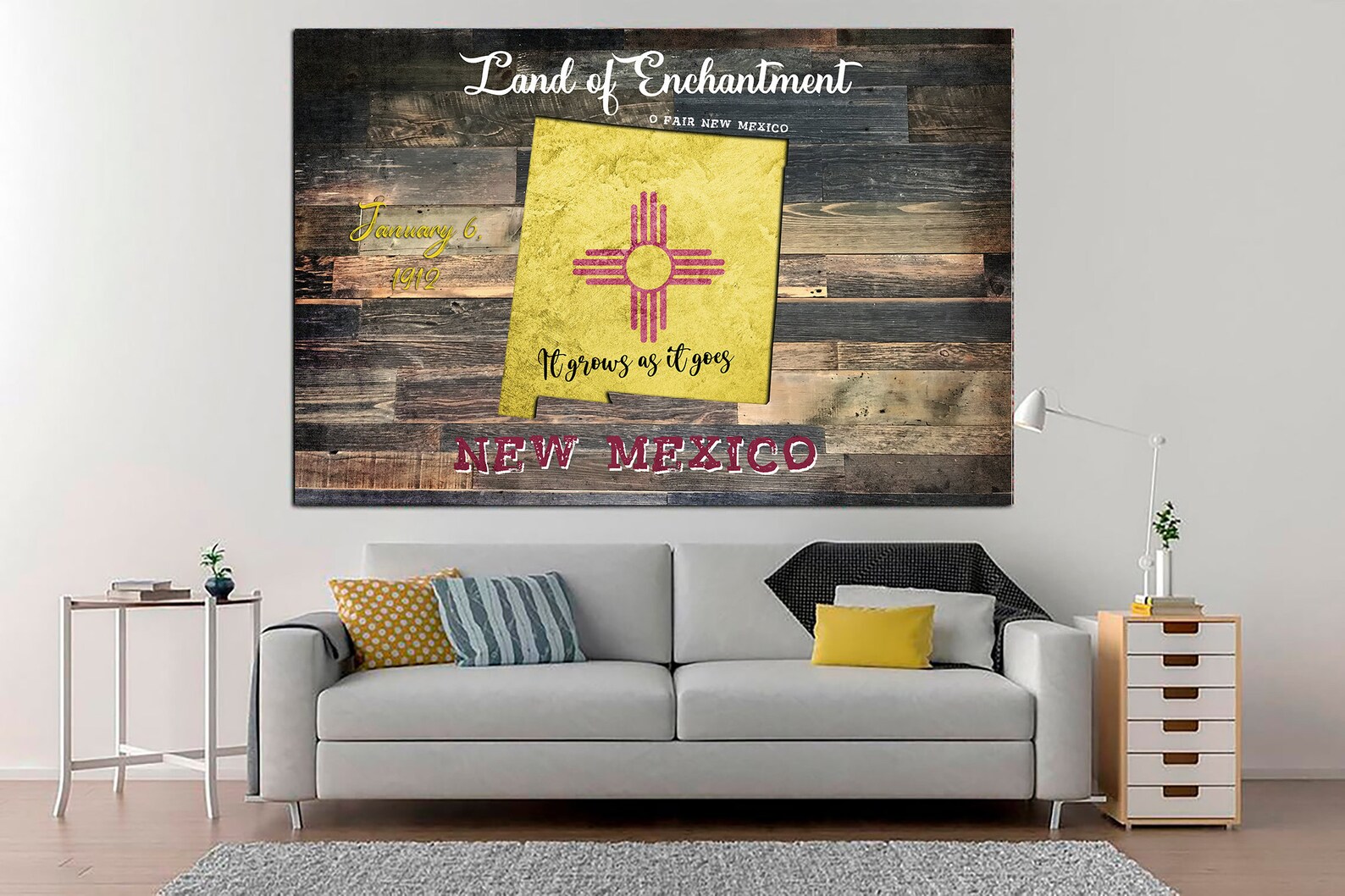 New Mexico State Map Wall Art New Mexico State Flag Canvas Art Etsy