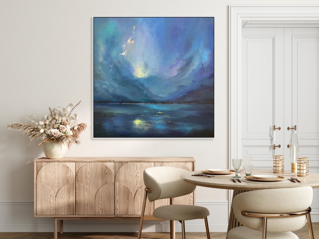 Abstract Blue Oil Painting on Canvas Framed Wall Art Abstract Home ...
