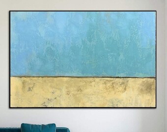 Ruhiges Blau und Gelb, minimalistische abstrakte Leinwand, ruhige Atmosphäre, zeitgenössische Kunst, Farbfeldmalerei, modernes Dekor, FREIHEIT, 24"x35"