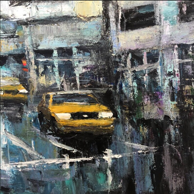 Abstract Tokio Cityscape Paintings Canvas Paintings Original Frame Painting Creative Painting Unique Wall Art STREETS OF TOKYO 32x32 image 2