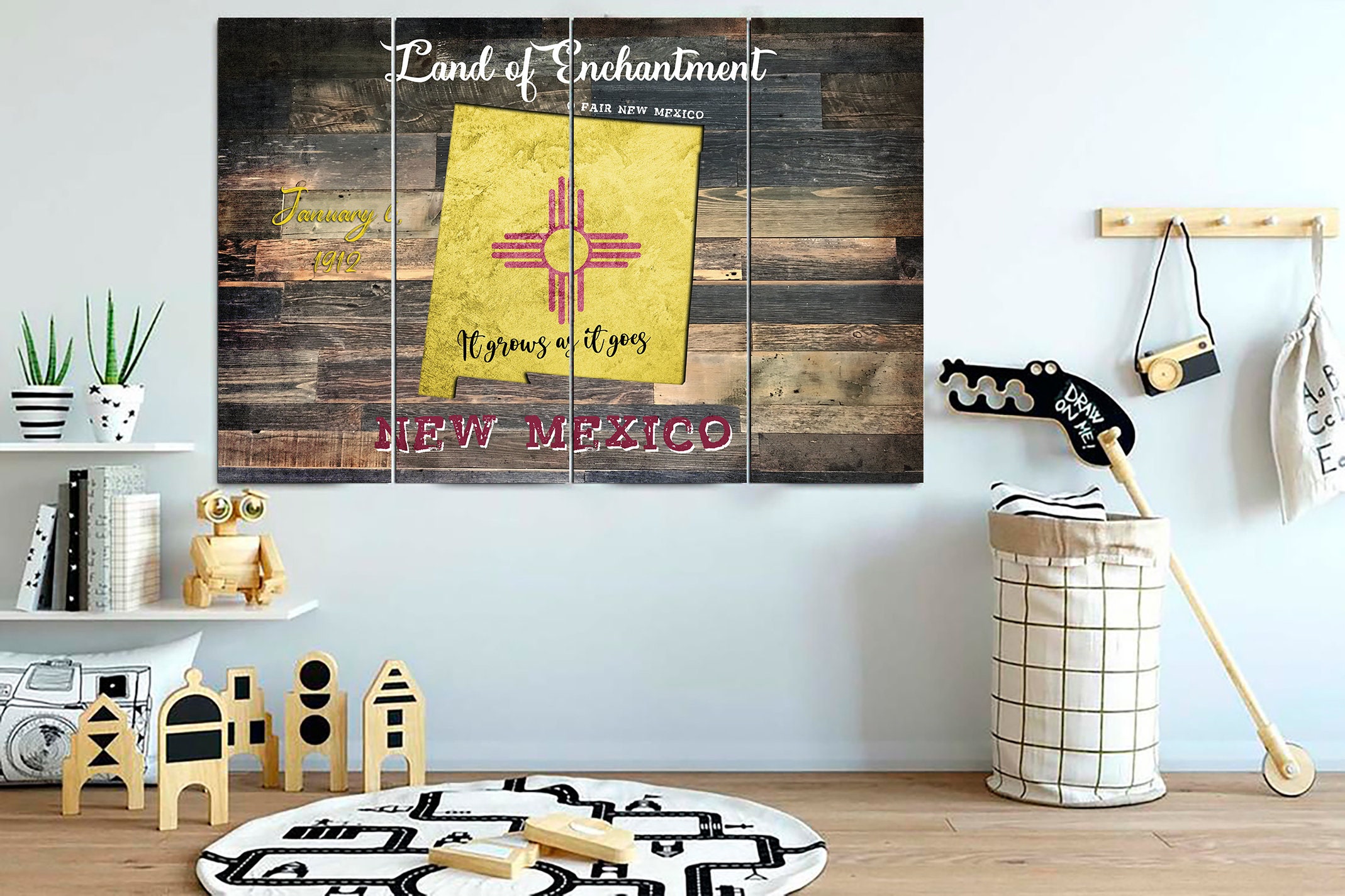 New Mexico State Map Wall Art New Mexico State Flag Canvas Art Etsy