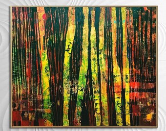 Enchanted Forest Textured Acrylic Abstract in Vivid Hues Vertical Strokes Paintings Dynamic Composition Vivid Colors TERRAIN 35.4"x39.3"