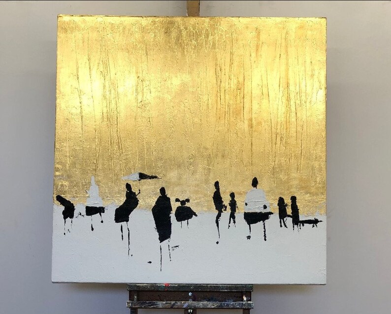 Abstract Figurative Gold And White Painting Frame Painting Modern Painting Original Golden Horizon Creative Painting SKY OF GOLD 40x40 image 6