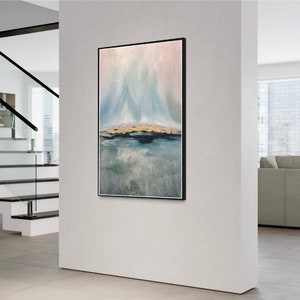 Abstract Light Blue And Grey Landscape Oil Painting On Canvas Minimalist Art Original Textured Wall DecorModern Art BOUNDLESS 44.8x30 image 4