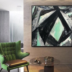 Abstraktes Schwarz-Weiß-Gemälde auf Leinwand, minimalistische Kunst, geometrische Malerei, modernes strukturiertes Kunstwerk, originelle Wanddekoration für Zuhause oder Büro Bild 2
