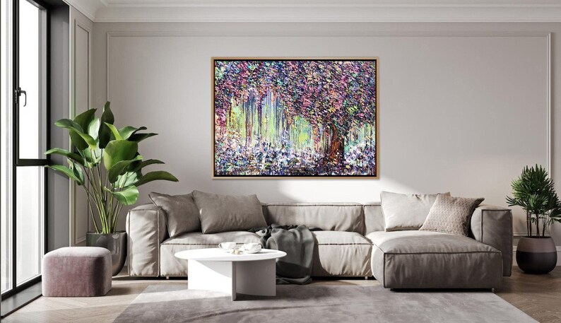 Abstract Colorful Tree Paintings on Canvas Bright Nature Art Textured Artwork Modern Art Canvas Frame Painting AUTUMN LEAF FALL 31.5x45.6 image 3