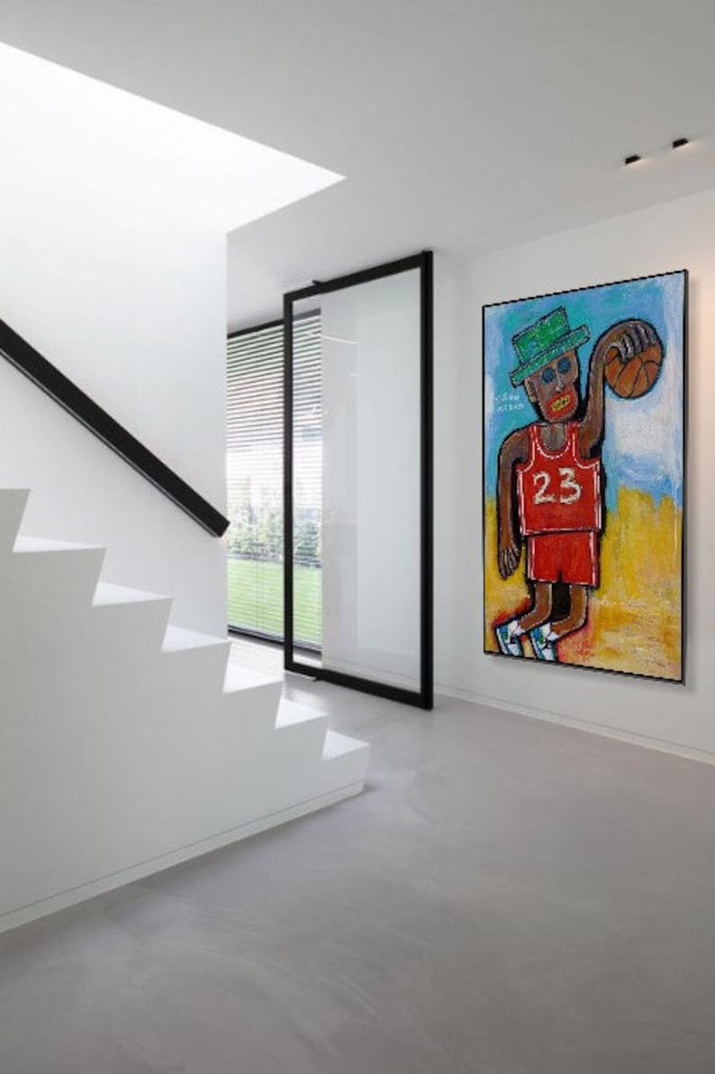 Basketballspieler mit Ball, abstrakte bunte Acrylgemälde auf Leinwand, moderne Wandkunst, gerahmt, Kunstgemälde, BASKETEER, 152,4 x 101,6 cm Bild 2