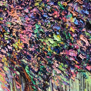 Abstrakte bunte Baum-Gemälde auf Leinwand Helle Natur Kunst strukturiertes Kunstwerk-Leinwand-Rahmen Gemälde HERBSTBLATT HERBST 80cmx110cm Bild 6