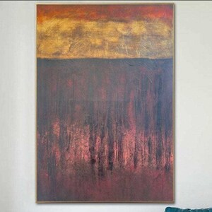 Modern Red And Gold Oil Paintings On Canvas Rich Textured Art Contemporary Art Unique Living Room Wall Art Framed INSPIRATION 51.8x35.4 image 1