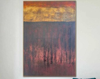 Modern Red And Gold Oil Paintings On Canvas Rich Textured Art Contemporary Art Unique Living Room Wall Art Framed INSPIRATION 51.8"x35.4"