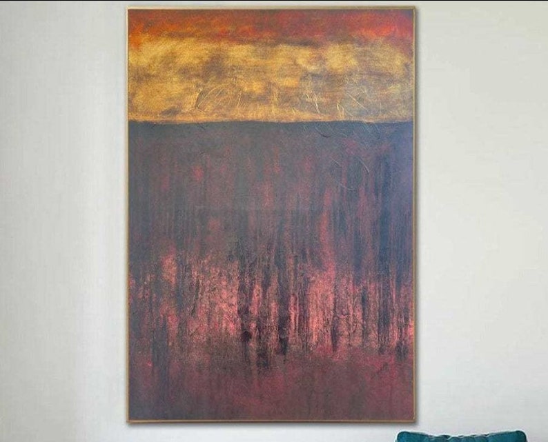 Modern Red And Gold Oil Paintings On Canvas Rich Textured Art Contemporary Art Unique Living Room Wall Art Framed INSPIRATION 51.8x35.4 image 1