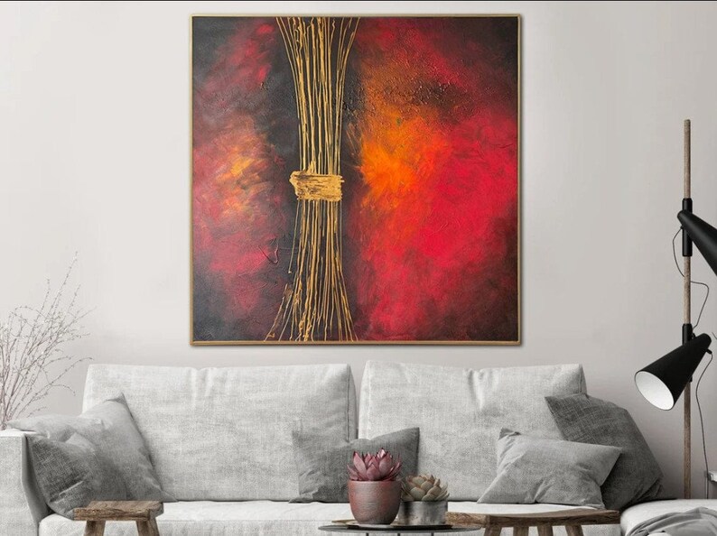 Abstrakte Kunst Gemälde in Rottönen und Brauntönen Custom Fine Art Gemälde Moderne Kunst Leinwand Home Decor Minimalistische Kunst ENERGY BEAM 40 x 40 Bild 3