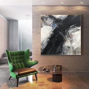 Abstract Black And White Paintings On Canvas Modern Minimalist Art Original Textured Painting Handmade Wall Art for Indie Room Wall Decor image 3