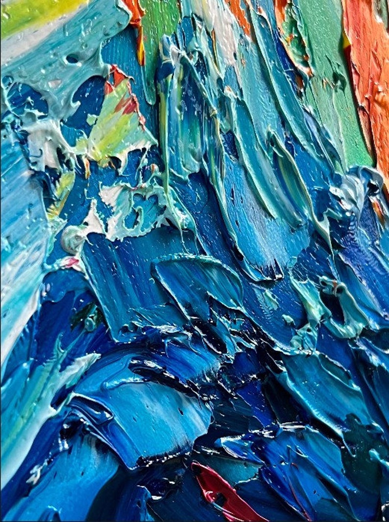 Abstraktes Fisch-Ölgemälde, pastoser Stil, bunte Acrylkunst, moderne Kunst, Leinwand, kreatives Gemälde, Rahmengemälde, Meeresmelodie, 121,9 x 121,9 cm Bild 7