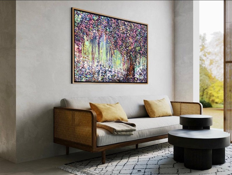 Abstract Colorful Tree Paintings on Canvas Bright Nature Art Textured Artwork Modern Art Canvas Frame Painting AUTUMN LEAF FALL 31.5x45.6 imagem 4