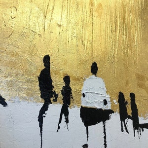 Pintura figurativa abstracta de oro y blanco marco pintura pintura moderna original horizonte dorado pintura creativa / CIELO DE ORO 40x40 imagen 2