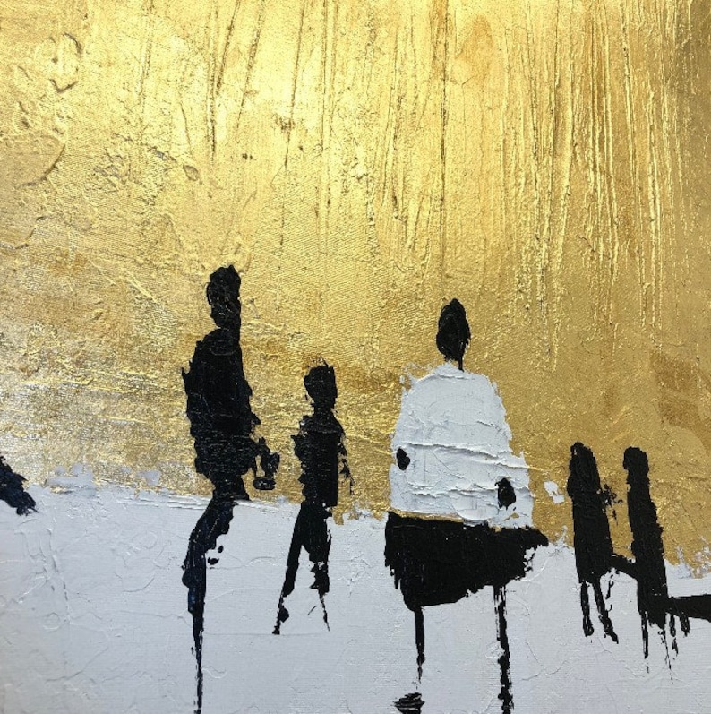 Abstract Figurative Gold And White Painting Frame Painting Modern Painting Original Golden Horizon Creative Painting SKY OF GOLD 40x40 image 2