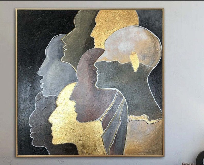 Human Abstract Profiles Painting On Canvas Abstract Faces Art Custom Painting Modern Abstract Painting Minimalist Art UNITY 27.5x27.5 image 1