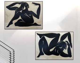 Abstract Feminine Mystique Elegant Monochrome Duo Paintings Silhouetted Shapes Wall Modernist Influence Art GREEK ATHLETES 2P 24"x64"