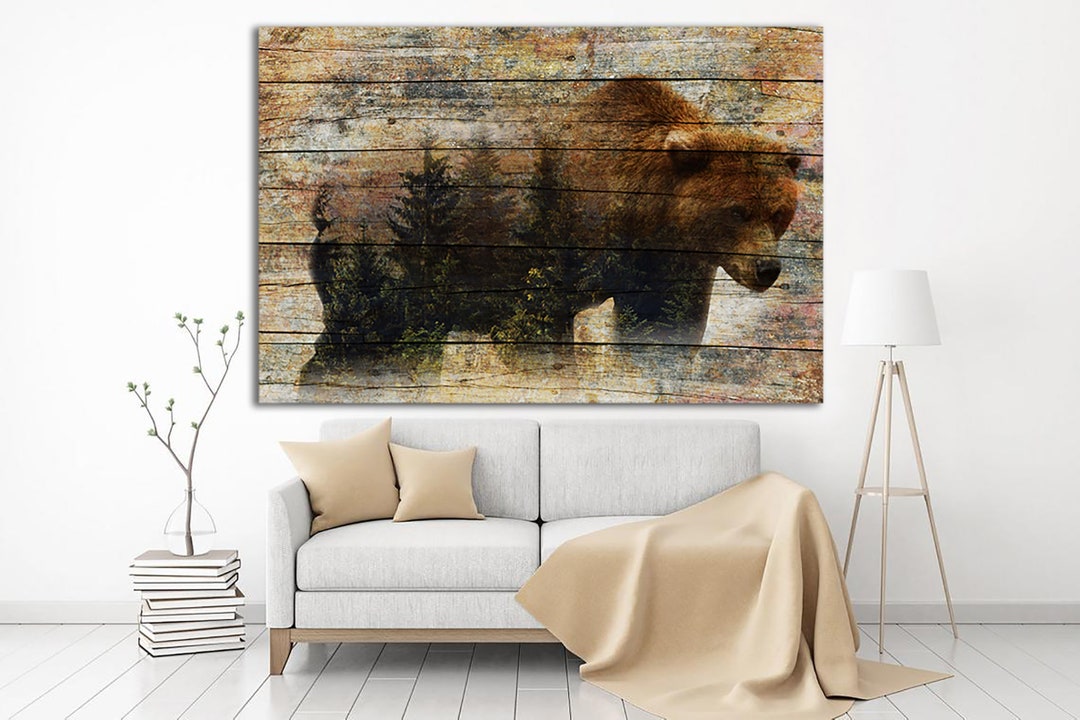 Grizzly Bear Canvas Art Bear Silhouette Print Wild Animal - Etsy