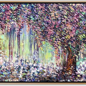 Abstrakte bunte Baum-Gemälde auf Leinwand Helle Natur Kunst strukturiertes Kunstwerk-Leinwand-Rahmen Gemälde HERBSTBLATT HERBST 80cmx110cm Bild 8