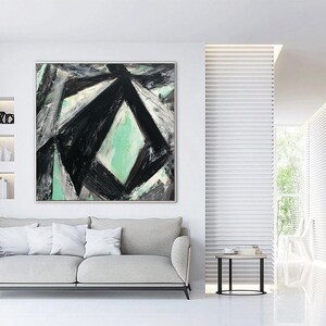 Abstraktes Schwarz-Weiß-Gemälde auf Leinwand, minimalistische Kunst, geometrische Malerei, modernes strukturiertes Kunstwerk, originelle Wanddekoration für Zuhause oder Büro Bild 3